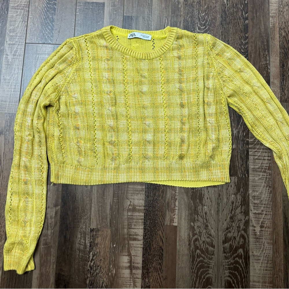 Zara Mustard Cable Knit cropped sweater